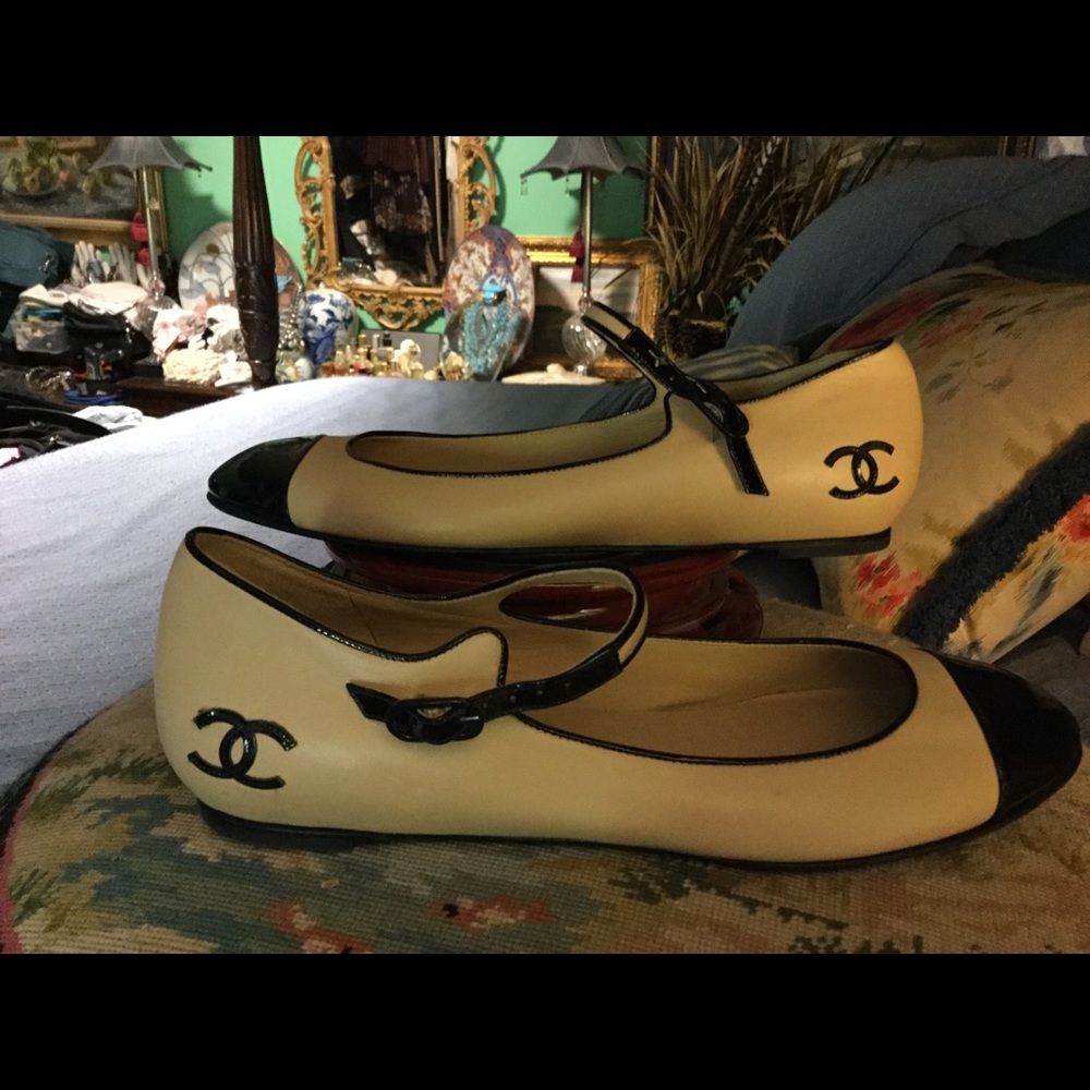 Vintage beige and black CHANEL shoes.